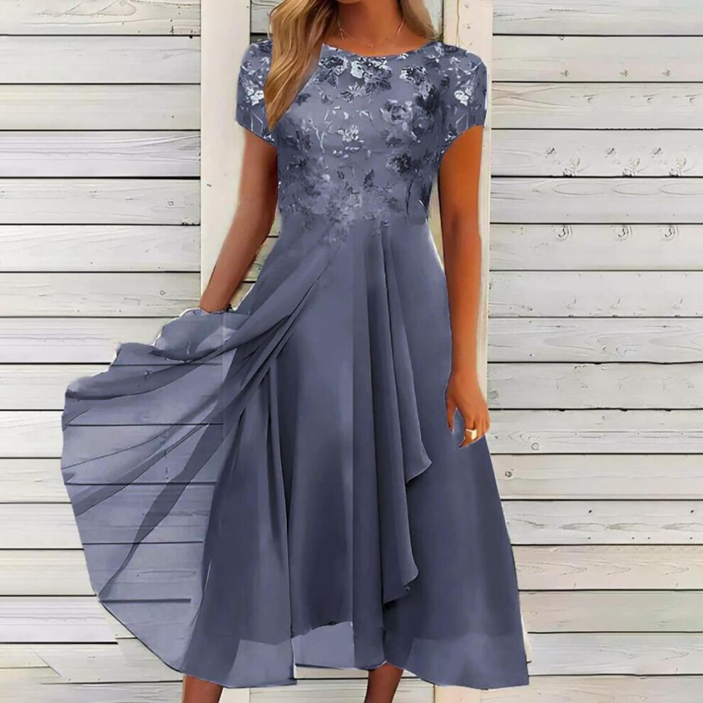 (as the picture, XXL) Women's Dress Chiffon Elegant Lace Patchwork Dress Cut-out Long Dress Bridesmaid Evening Dress