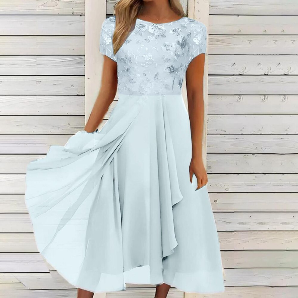 (white, L) Women's Dress Chiffon Elegant Lace Patchwork Dress Cut-out Long Dress Bridesmaid Evening Dress