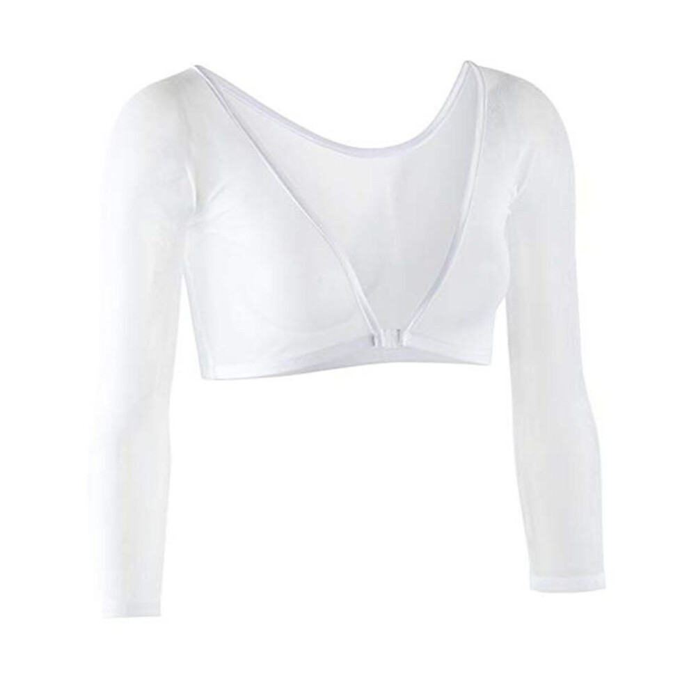 (M, white) Women Both Side Wear Sheer Plus Size Seamless Arm Shaper Crop Top Shirt Blouses