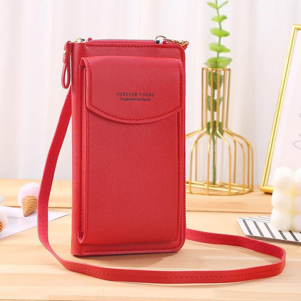 (red) Women Mobile Phone Bag Pu Leather Crossbody Mini Purse Wallet Shoulder Pouch Zipper Handbag