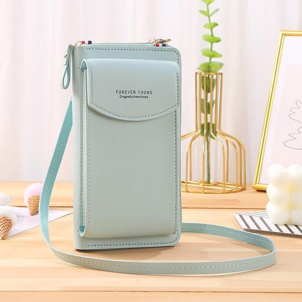 (green) Women Mobile Phone Bag Pu Leather Crossbody Mini Purse Wallet Shoulder Pouch Zipper Handbag