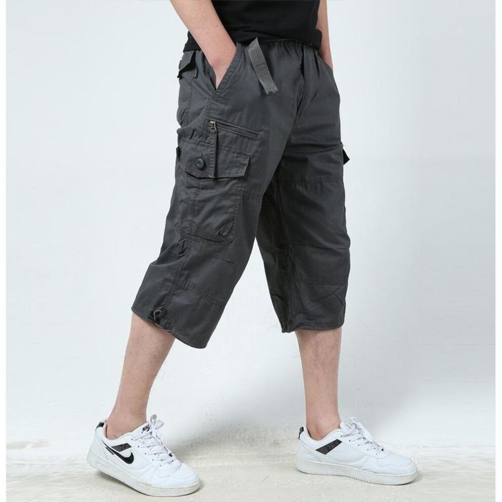 (dark gray, L) Men's Long Cargo Shorts Durable Cotton Work Shorts With Multi Pockets