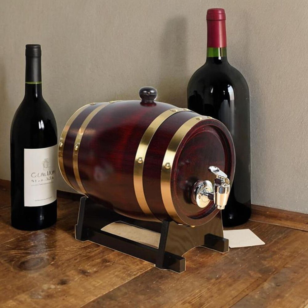 (as the picture, 3L Retro) Handcrafted Wooden Barrel Beverage Dispenser With Elegant Stand