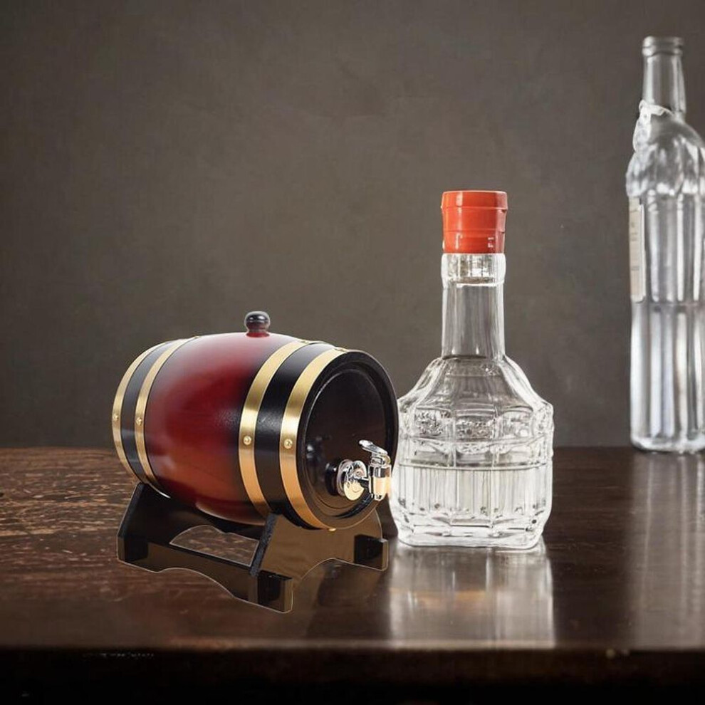 (as the picture, 1.5L Wine Red) Handcrafted Wooden Barrel Beverage Dispenser With Elegant Stand