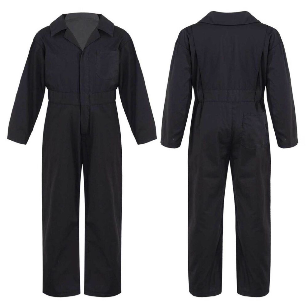 (black, 5-6 Years) Kids Boys Fashion Mechanic Coveralls Long Sleeve Zipper Front Jumpsuit Cosplay Costume Playsuit