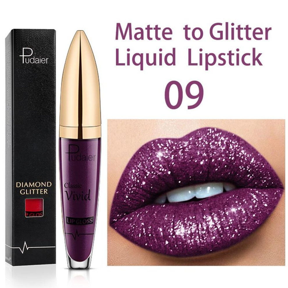 (as the picture, 09) 18 Colors Shiny Lip Gloss For Women Long Lasting Matte Glitter Liquid Lipstick Diamond Shiny Lip Gloss Waterproof Lip Makeup