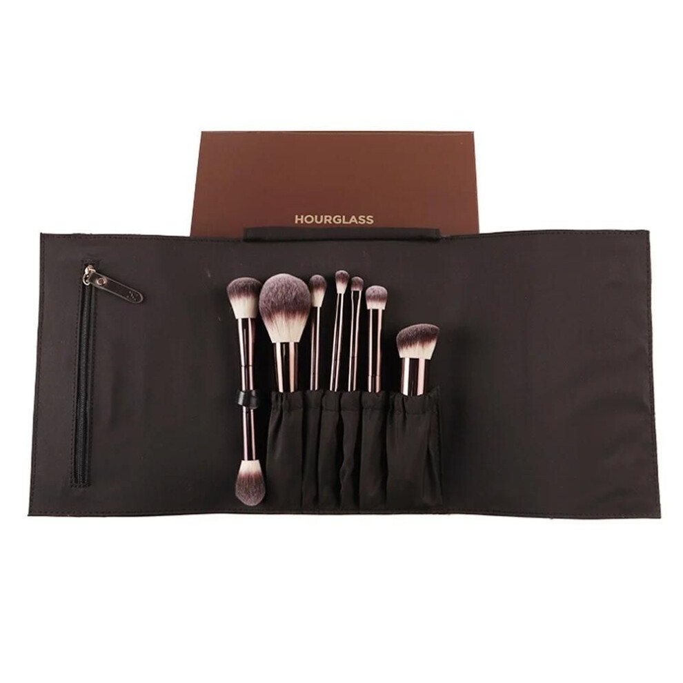 Vegan Makeup Brush Set 7-brushes With Pouch Synthetic Hair Metal Handle Cosmetic Brush Kit