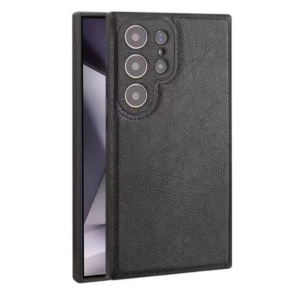 (black, Galaxy S25) Premium Leather Phone Case For Samsung Galaxy S25 Ultra S24 S23, Cowhide Retro Premium Leather Samsung Phone Cover