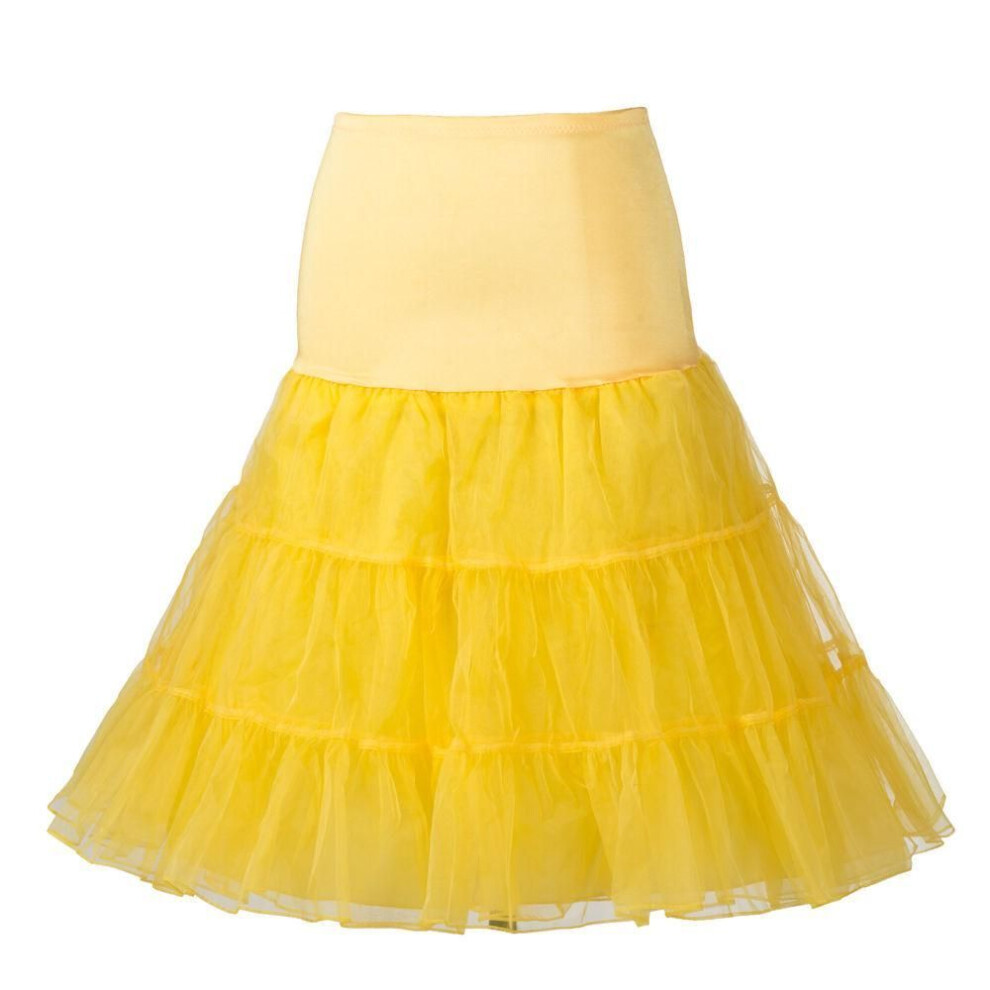 (yellow, S) Petticoat Underskirt Women Retro Vintage Skirt Dress Crinoline Petticoat Rockabilly Underskirt For Wedding