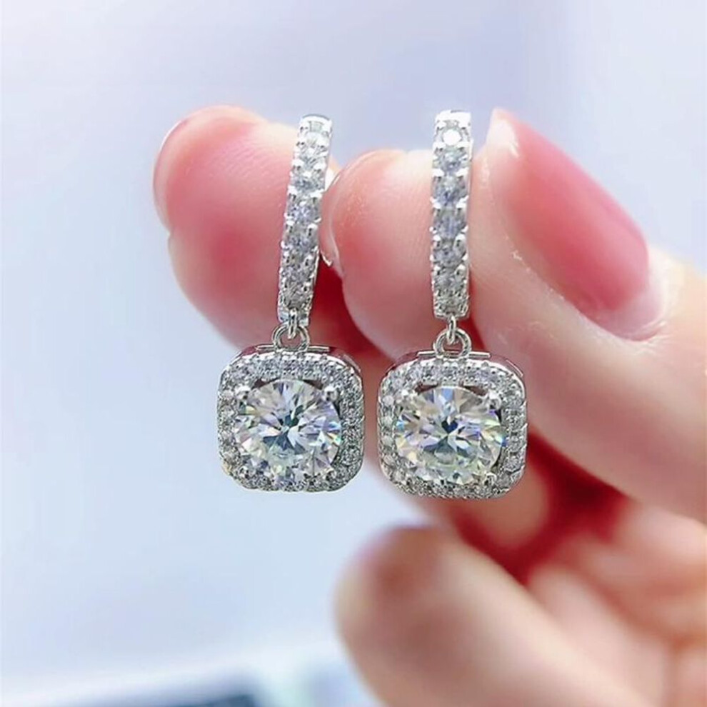 (as the picture, 0.5 ct total 1 ct) Sterling Silver S925 Moissanite Drop Earrings D Color Vvs Diamond Earrings For Wedding Engagement Party Jewelry