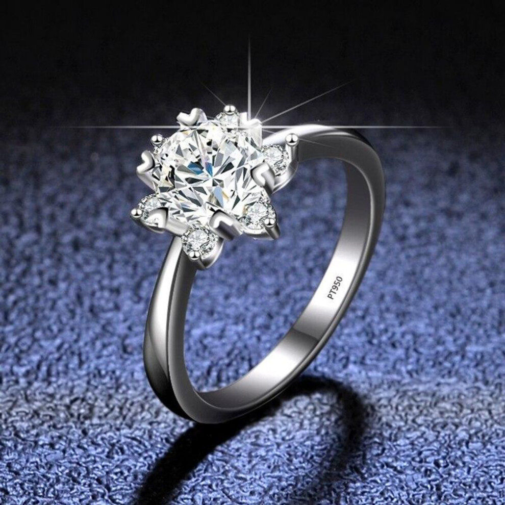 (as the picture, 8.5) Pt950 Platinum Ring 1 Carat Snowflake Moissanite Ring Anniversary Jewelry Engagement Wedding Band Gift For Women