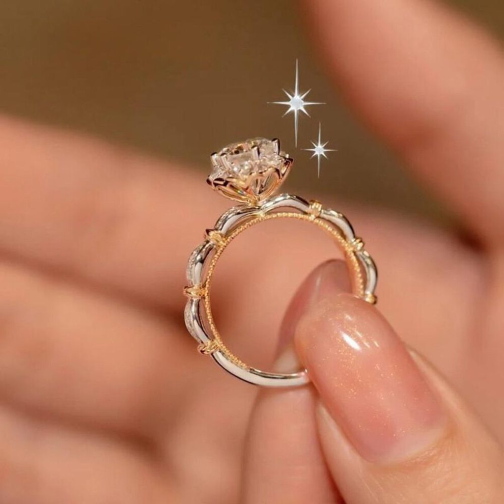 (as the picture, 5) Real Sterling Silver Moissanite Rose Diamond Ring D Color 0.5ct Six Claw Luxury Engagement Wedding Ring Fine 18k Gold Jewelry