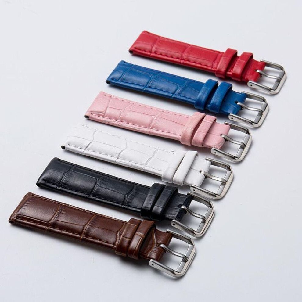 (pink, 17MM) Genuine Leather Watch Strap With Pin Buckle - Cowhide Watch Band For Men And Women (includes Tools And Ear Piercing Kit)