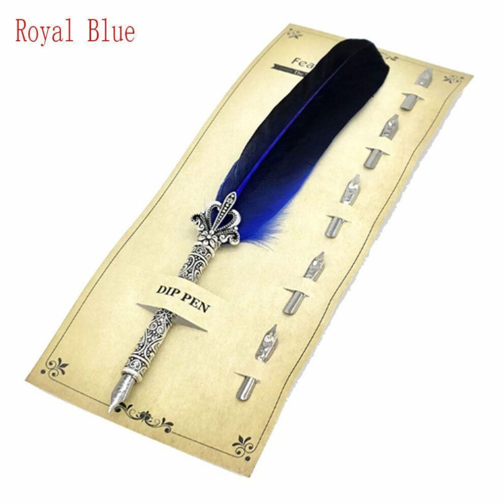 (Royal Blue) New Signature Calligraphy  Vintage Quill  Feather Pen English Calligraphy Scuba Dive Writing