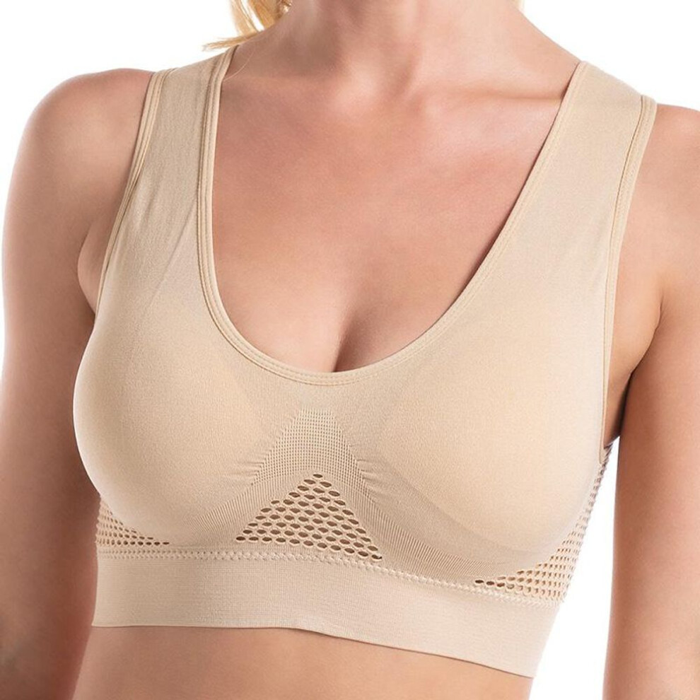 (beige, XL) Women's Sports Bra Seamless Full Support Coverage Wireless Sport Bras For Yoga Gym Workout Fitness M-5xl