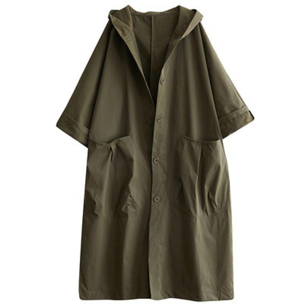 (green, OneSize) Women's Oversized Cotton Windbreaker Hooded Long Trench Coat Streetwear Coat For Women