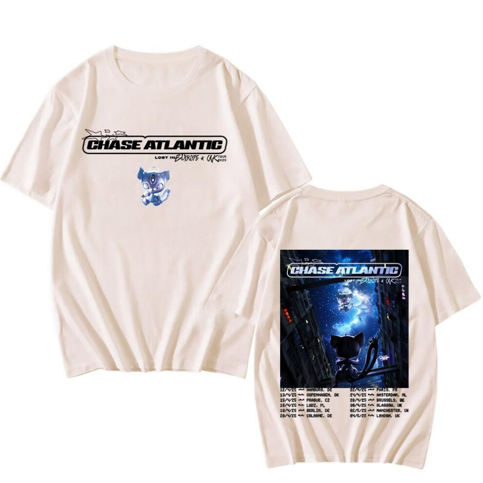(XS, sand) Chase Atlantic Lost In Europe And Uk Tour T-shirts New Cotton Tees High Quality Short Sleeve Tops Women Men Oversized Tshirts