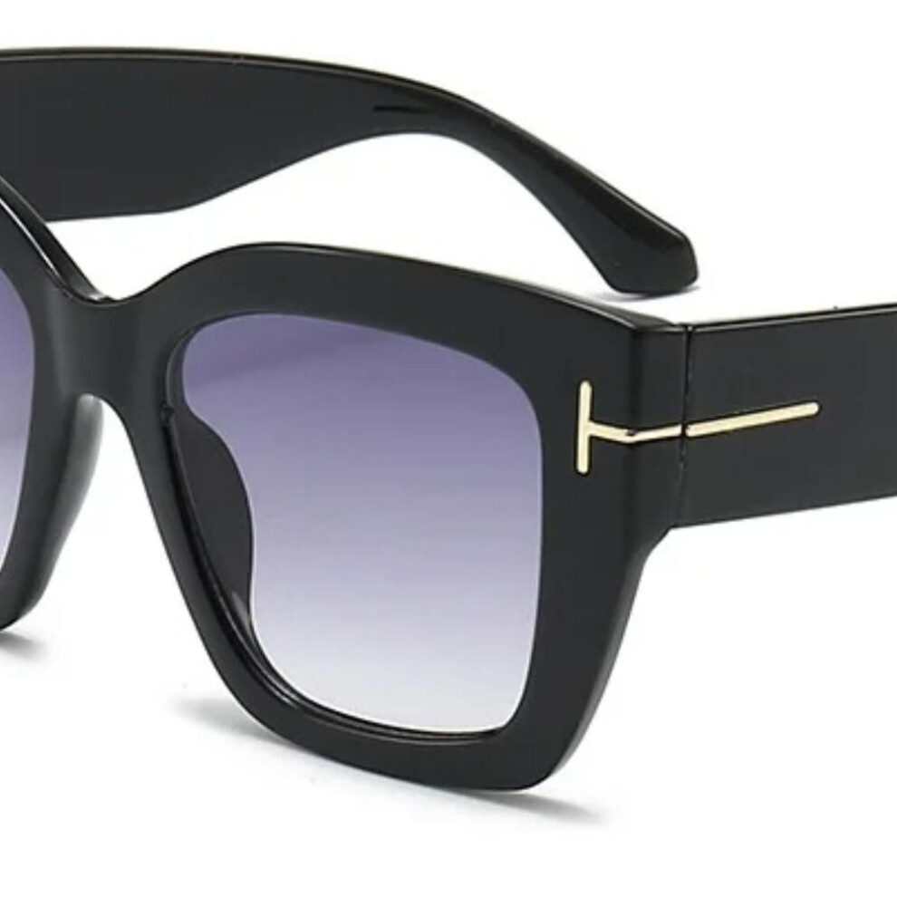 (as the picture, Black Gray) Brand Square Sunglasses Women Fashion Trends Luxury Designer Cat Eye Oversized Sunglasses Female Gradient Eyewear Oculos