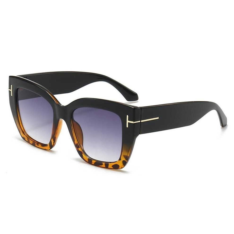 (as the picture, Black Leopard Gray) Brand Square Sunglasses Women Fashion Trends Luxury Designer Cat Eye Oversized Sunglasses Female Gradient Eyewear Oculos