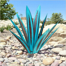 (light blue) Large Tequila Rustic Sculpture Rustic Metal Plants For Outdoor Patio Yard Home Decor Hand Painted Agave Garden Statue Lawn Ornament Stake, 27cm