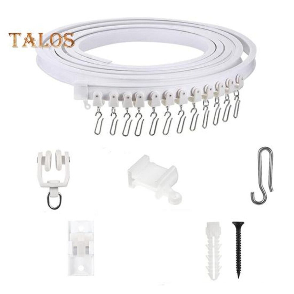 (as the picture, 5m) 1 Set Curtain Track Accessories 1/3/5m Ceiling Curtain Track Bendable Smooth Sliding Room Divider Curtain Track System For Rv Bay Window Shower Easy