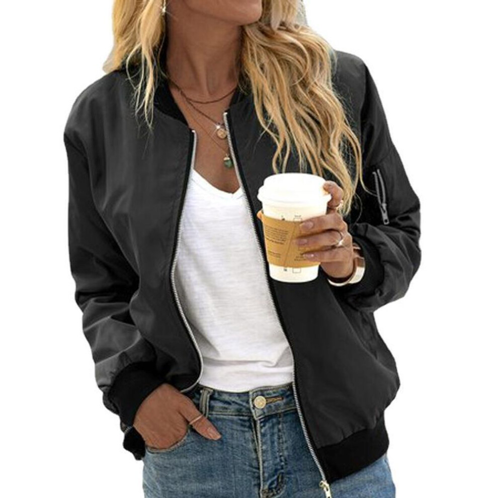 (black, S) Bomber Jacket Women's Floral Pattern Lightweight Summer Jacket Spring Jacket Summer Zip Short Pilot Jacke