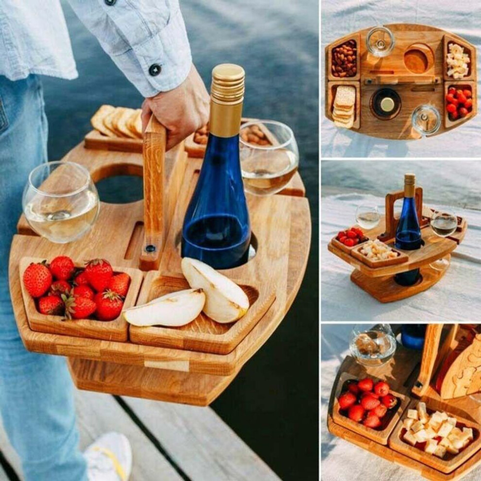 Tables Wooden Picnic Table With Glass Holder Round Foldable Desk Wine Glass Rack