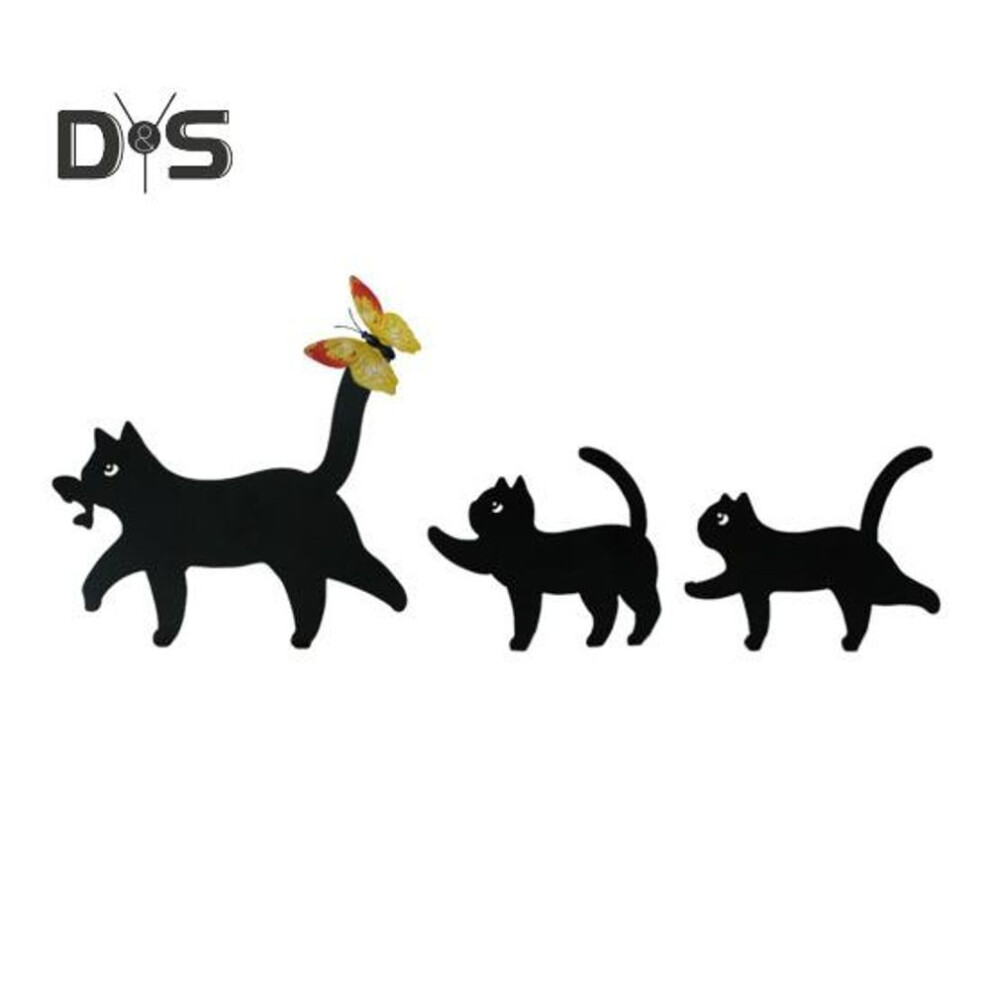 Garden Cat Signs Metal Black Cat Silhouette Statues Bird Repellent Outdoor Decor Cat Mother And Kids Signs For Yard Lawn Decorations