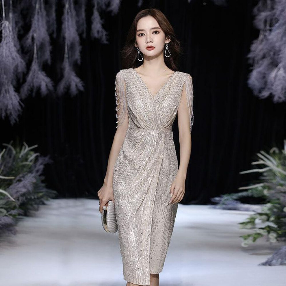 (as the picture, L) Ladies Evening Dress Celebrity Style Banquet Host Dress