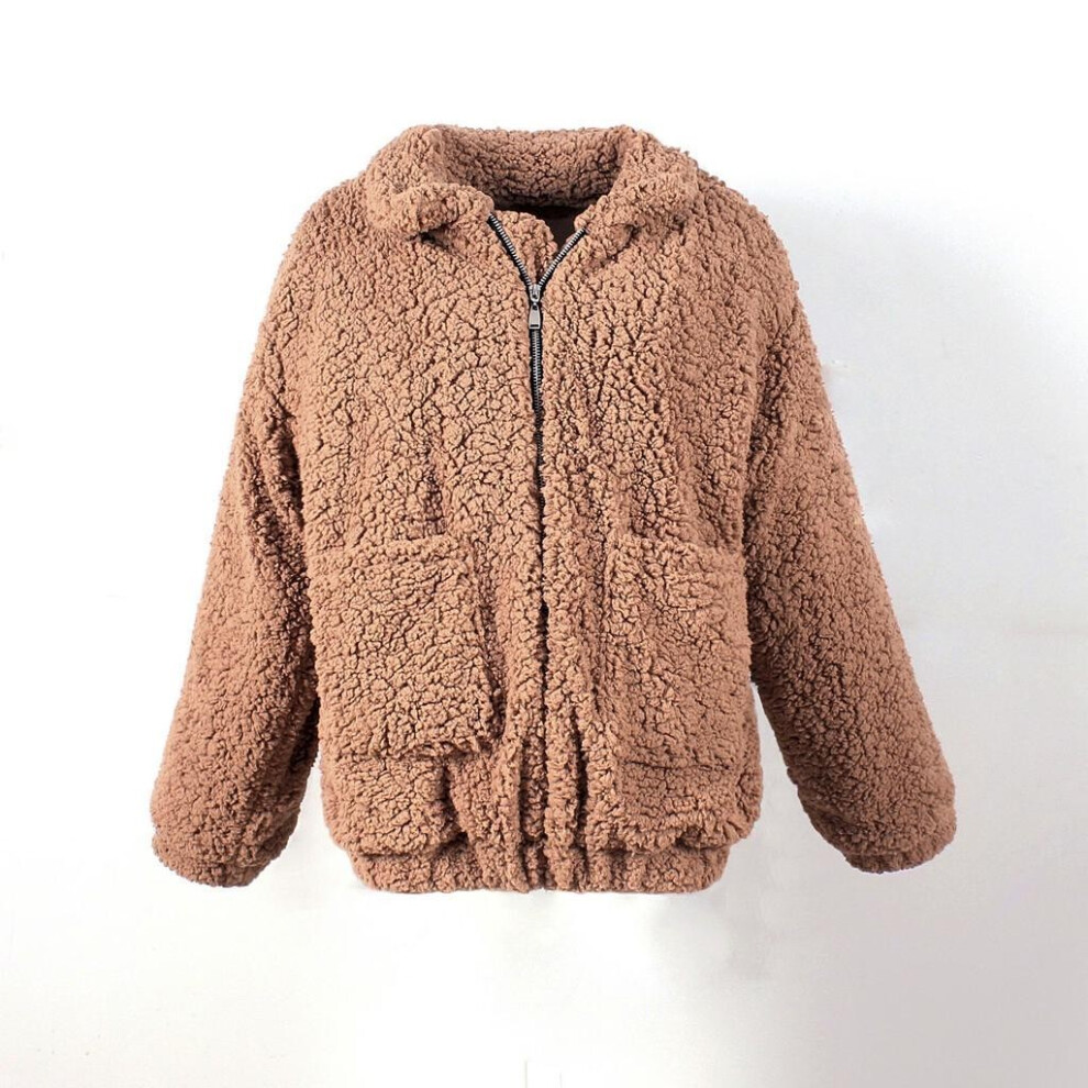 (M = UK 8,LightCamel)Manteau en fausse fourrure shaggy pour femme veste décontractée manteau d'hiver chaud 
