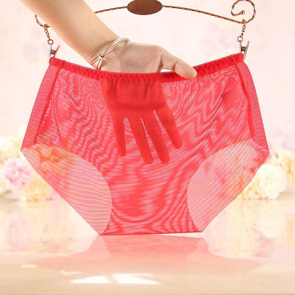 (red, L) Women's Sheer Mesh Briefs Panties Transparent Ice Silk See Through No Trace Knickers Breathable