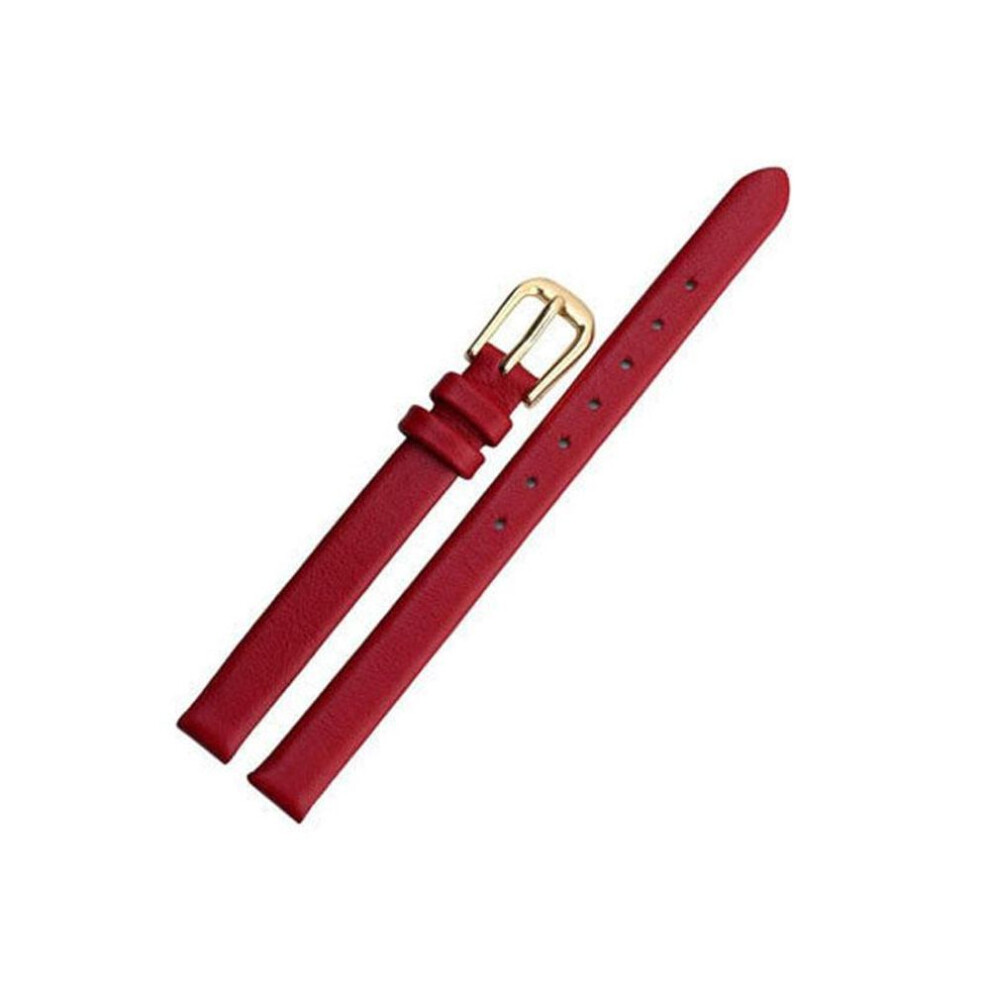 (red, 14mm) Thin Wrist Belt With Pin Buckle Women Watch Band Genuine Leather Bracelet Strap