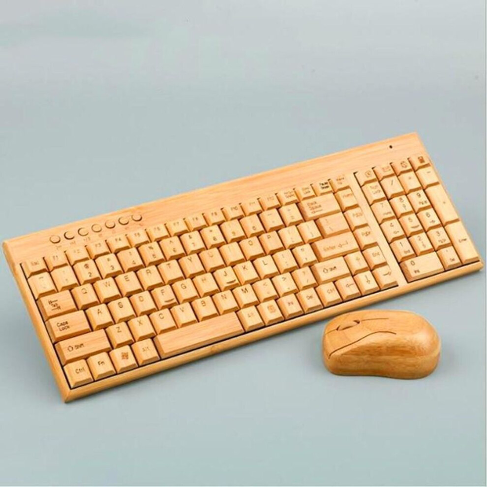 (as the picture, Wireless Combo) Bamboo Keyboard Mouse Wireless Combo Set For Laptop Pc Office Usb Plug And Play,natural Mice Keyboard Novelty High-end Gifts