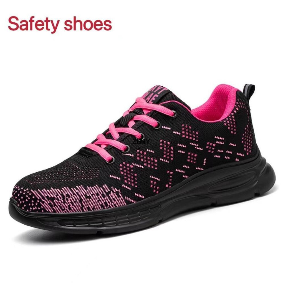 (black, 36) Fashion Safety Shoes Women Steel Toe Sneakers Breathable Lightweight Work Boots Anti-smash Anti-puncture Woman Safety Work Shoes Female