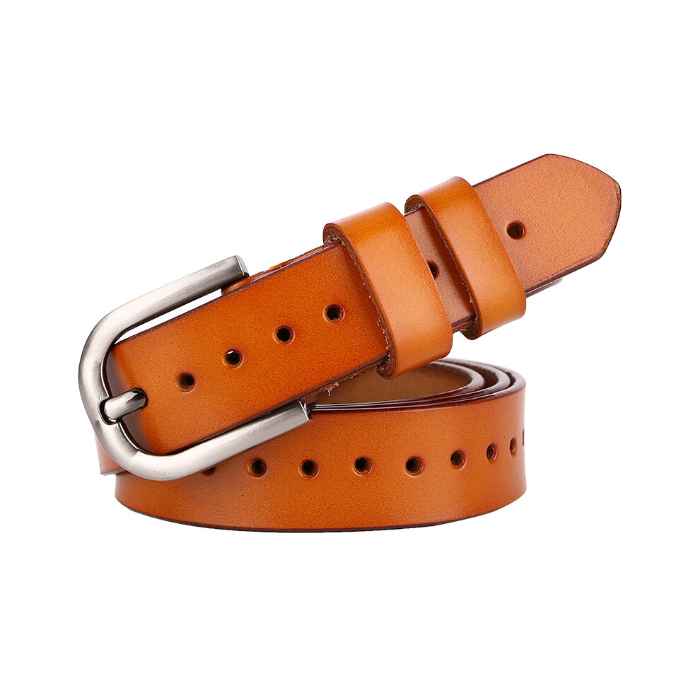 (Beige, 115cm) Genuine Leather Women Belt Metal Pin Buckle Jeans Waist Decoration Fashion Belt-image-OPC-PHDRGBR-NEW