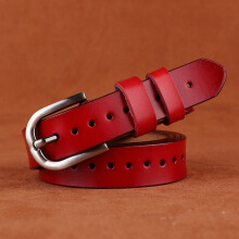(Red, 120cm) Genuine Leather Women Belt Metal Pin Buckle Jeans Waist Decoration Fashion Belt