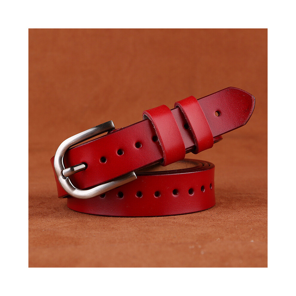 (Red, 120cm) Genuine Leather Women Belt Metal Pin Buckle Jeans Waist Decoration Fashion Belt