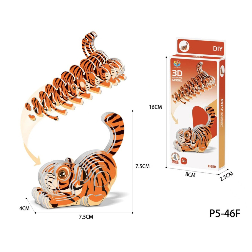 (Tiger) 3d Animal Dinosaur Model Craft Kit Diy Paper Jigsaw Puzzle Kid Educational Toy-image-OPC-PHDRGH7-NEW