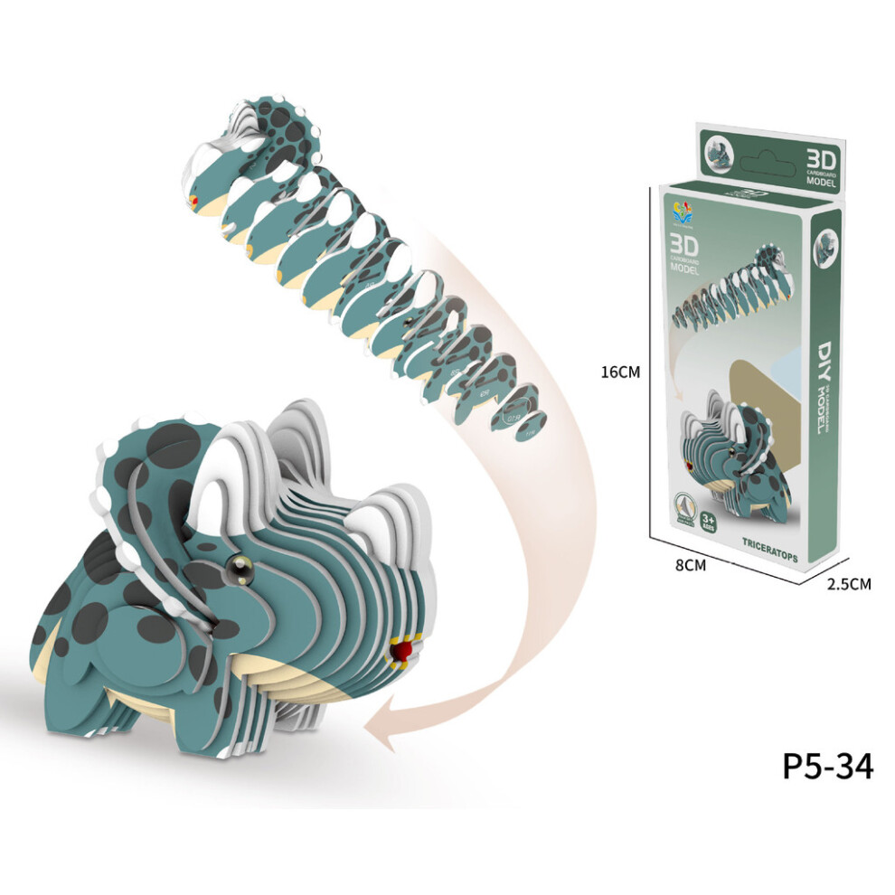 (Triceratops) 3d Animal Dinosaur Model Craft Kit Diy Paper Jigsaw Puzzle Kid Educational Toy-image-OPC-PHDRGGF-NEW