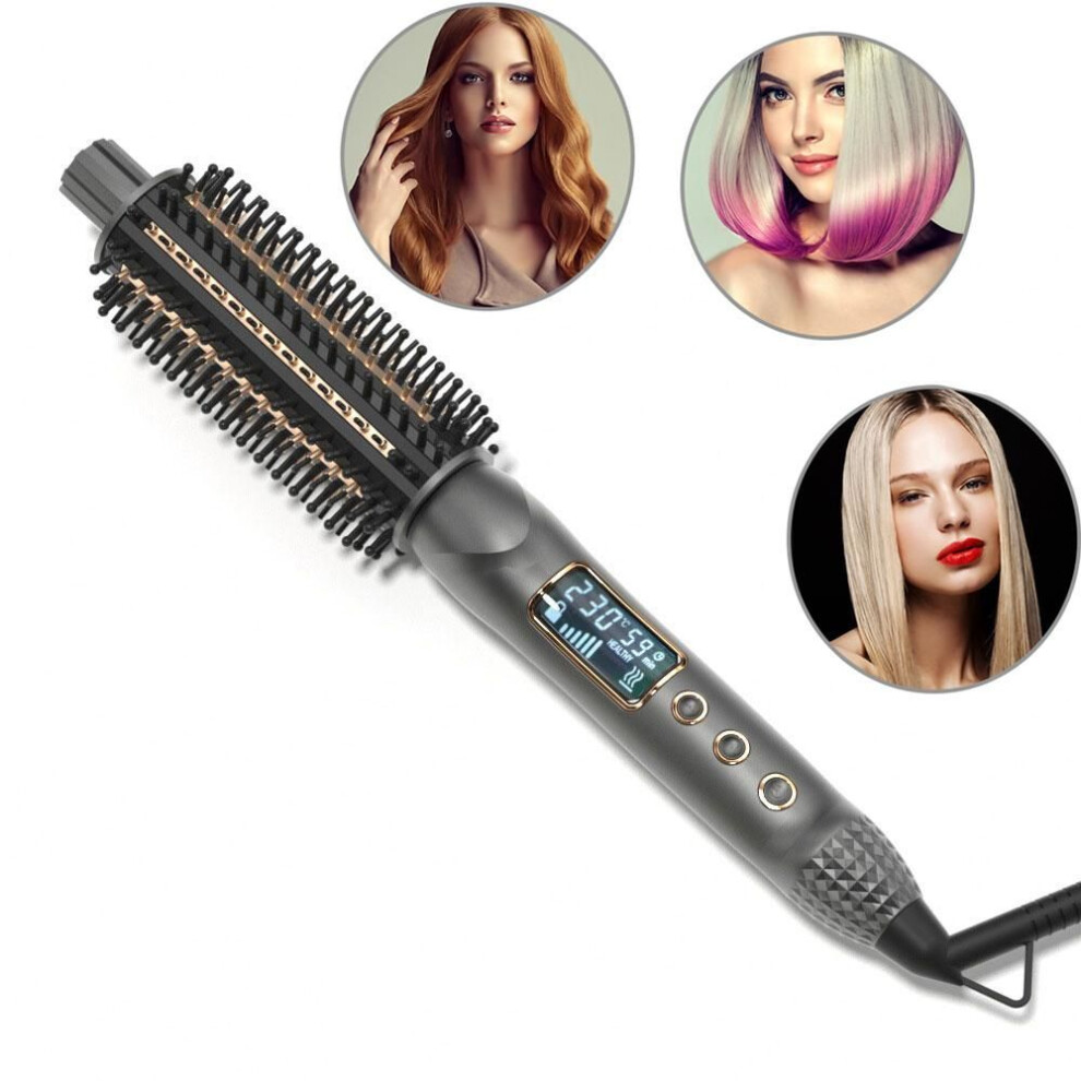 (as the picture, EU) Heated Hair Curling Ceramic Tourmaline Ionic Volumizing Brush Quick Heating Hair Straightener Dual Voltage Travel Curling Iron