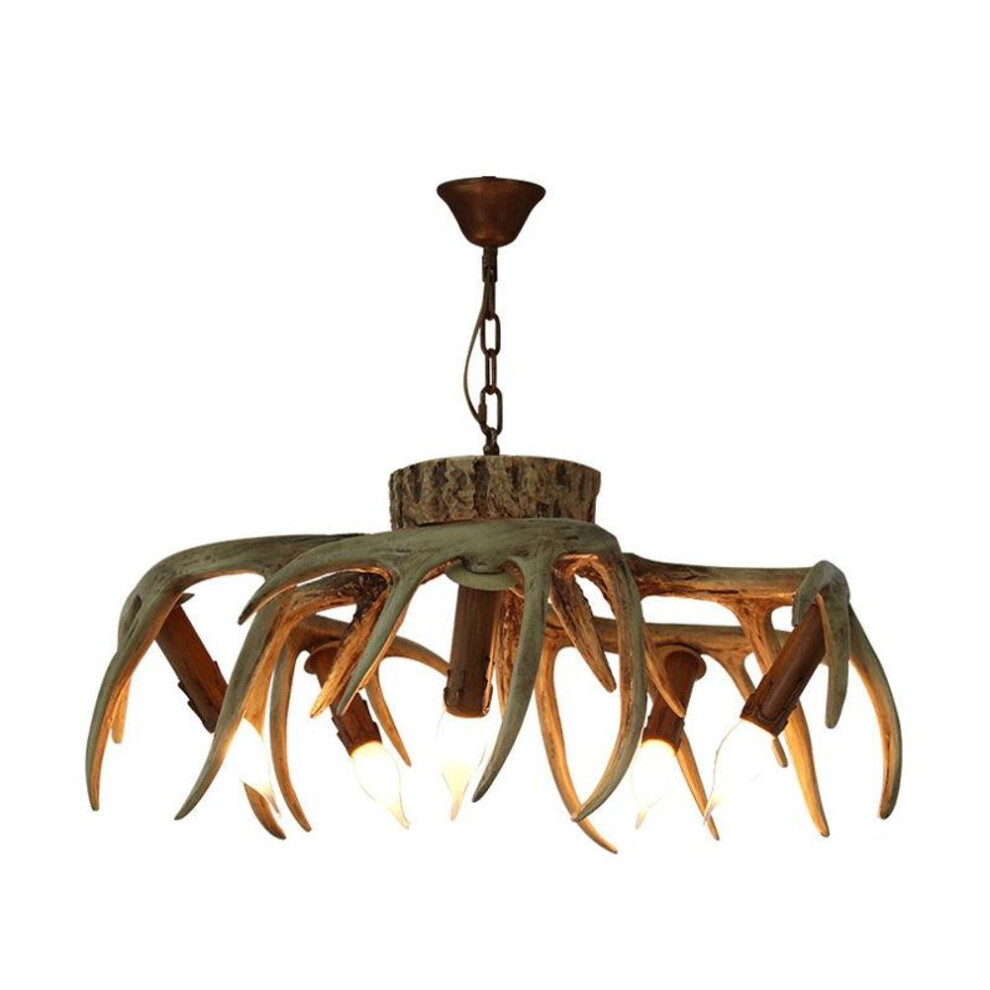 (as the picture, chandelier version) Deer Horn Chandelier Retro Living Room Dining Room Bedroom Study Ceiling Light