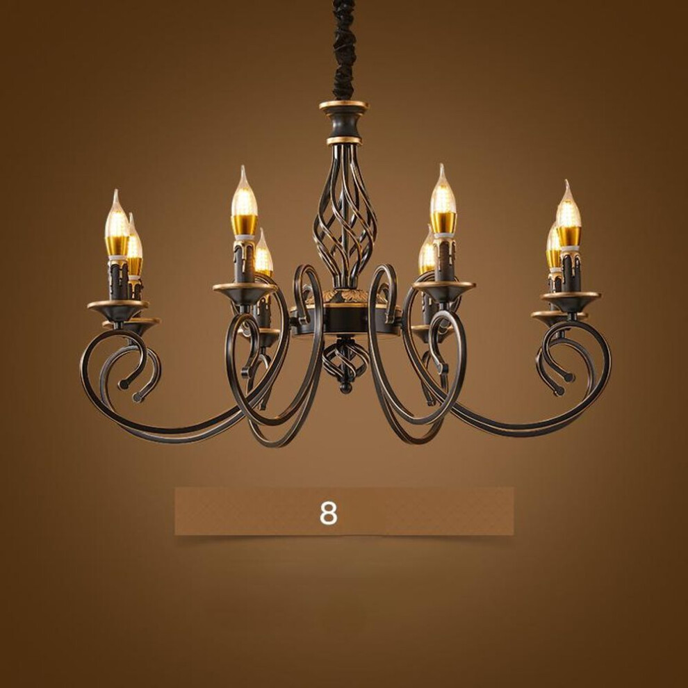 (as the picture, 8 headlights) Simple Rural Living Room Lighting Fixtures Retro Light Luxury Creative European Style Study, Bedroom Chandelier