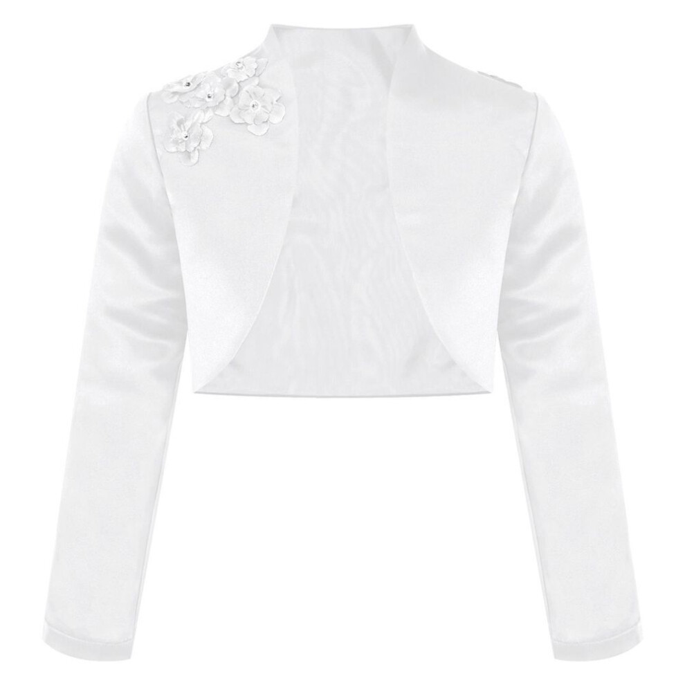 (white, 11-12 Years) Children's Bolero Shoulder Jacket Girls' Bolero Jacket Festive Long Sleeve Jacket For Communion Dress