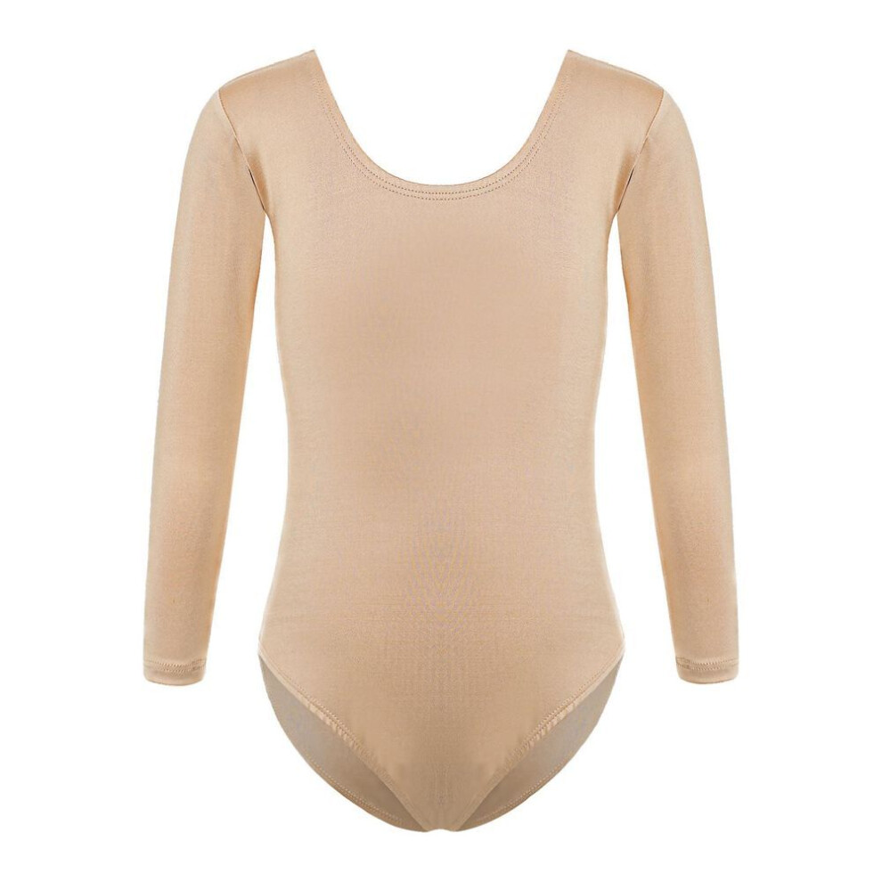 (nude, 13-14 Years) Gymnastics Leotard For Long Sleeve Girls Kids Long Sleeve Ballet Leotard Competition Athletic Dancewear Nude