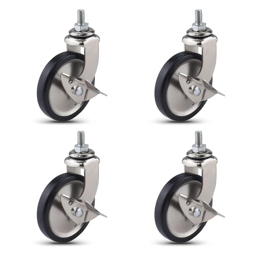 (as the picture, Silvery Type 2) 3-inch Swivel Stem Casters With Brake For Hotel Restaurant Trolley Casters With 8x15 Threaded,lightweight Total Capacity 160lbs