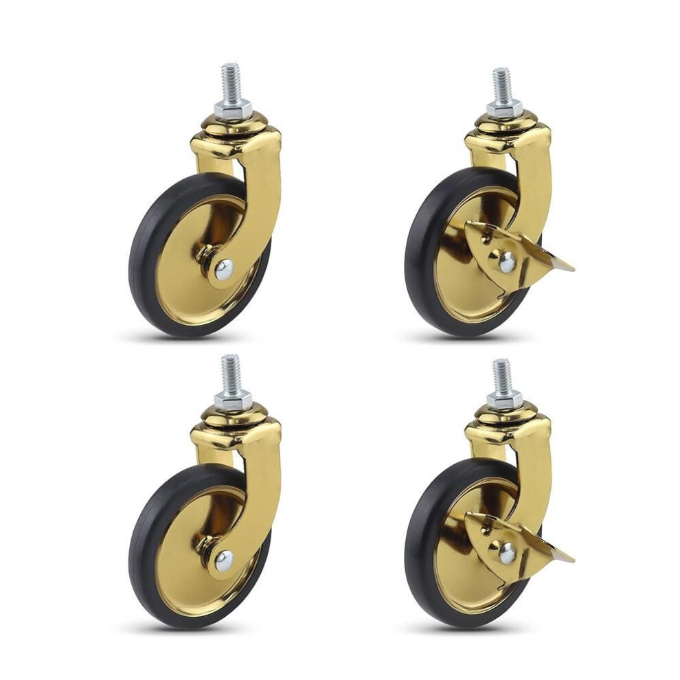 (as the picture, Gold  Type 3) 3-inch Swivel Stem Casters With Brake For Hotel Restaurant Trolley Casters With 8x15 Threaded,lightweight Total Capacity 160lbs