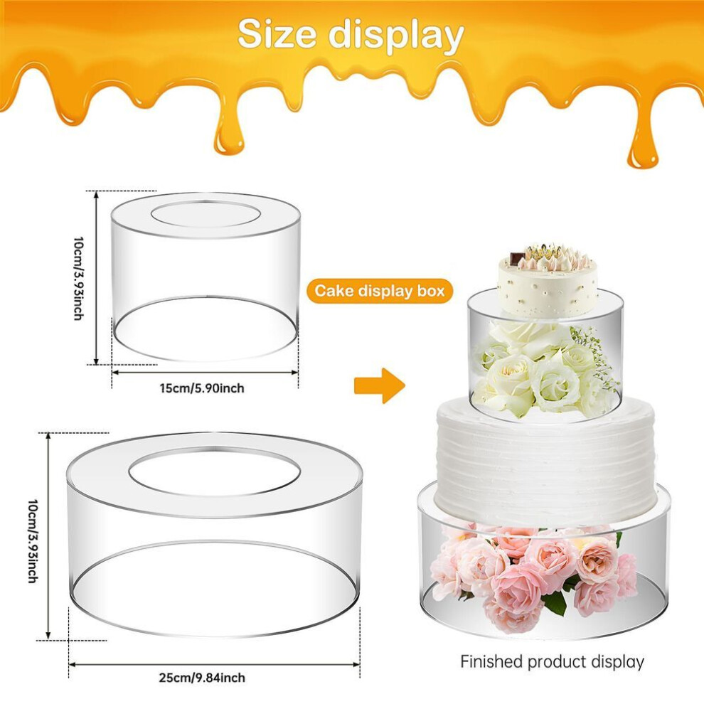 2pcs Acrylic Cake Stand Fillable Cake Risers Clear Cake Tier Stackable Centerpiece Cake Display Boxes Decorative Cake Display