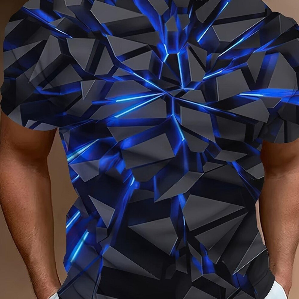 (as the picture, 4XL) Novelty 3D Geometric Pattern Print Men's Crew Neck Short Sleeve T-shirt Casual Summer T-shirt For Daily Wear