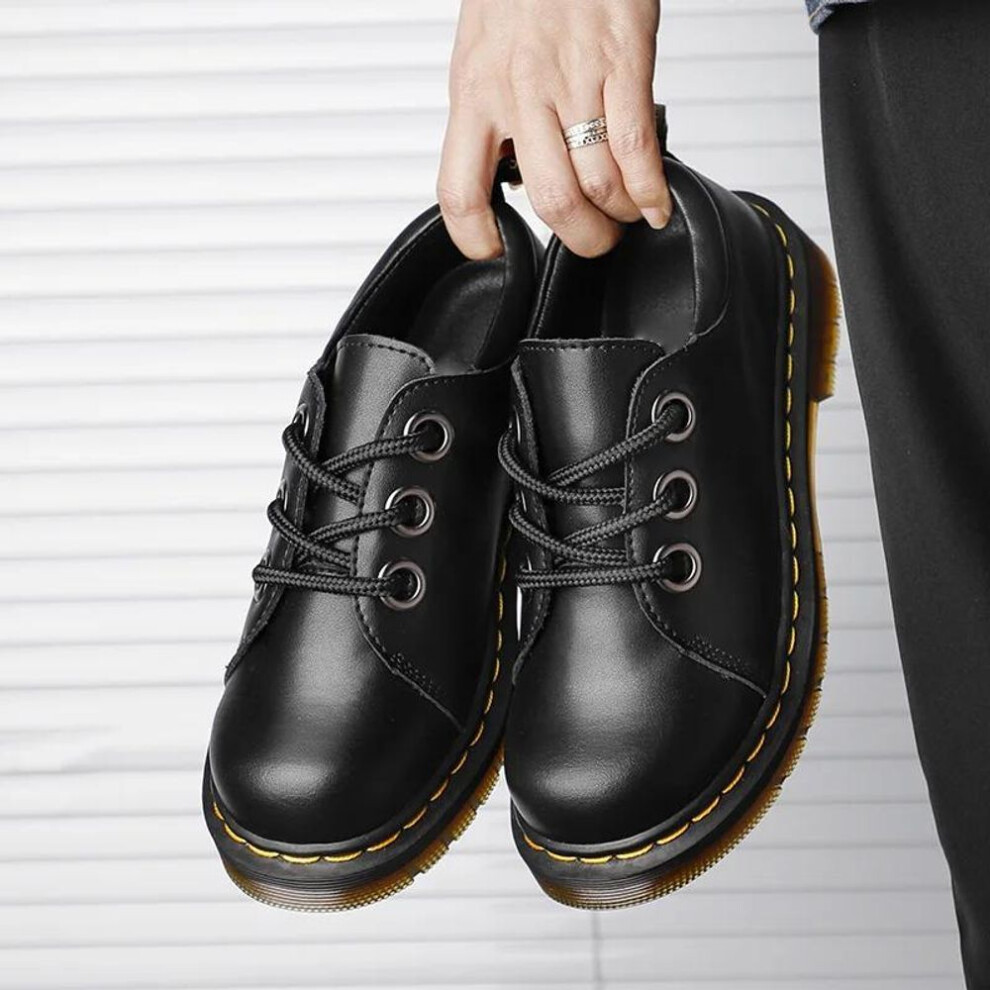 (as the picture, 43) Black Thick Soled Lace Up Oxford Shoes Round Head Platform Leather Shoes Brand Luxury Men Casual Designer Wedding Dress Shoes