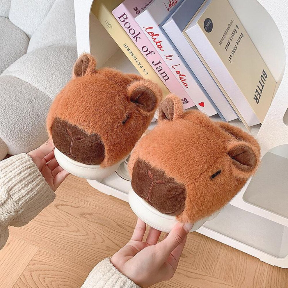 (khaki, 38/39 (suggested for sizes 37-38)) Capybara Cotton Plush Winter Slippers For Men & Women 2024